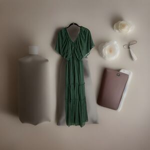 Anthropologie  Chiffon Maxi Dress GReen SZ L